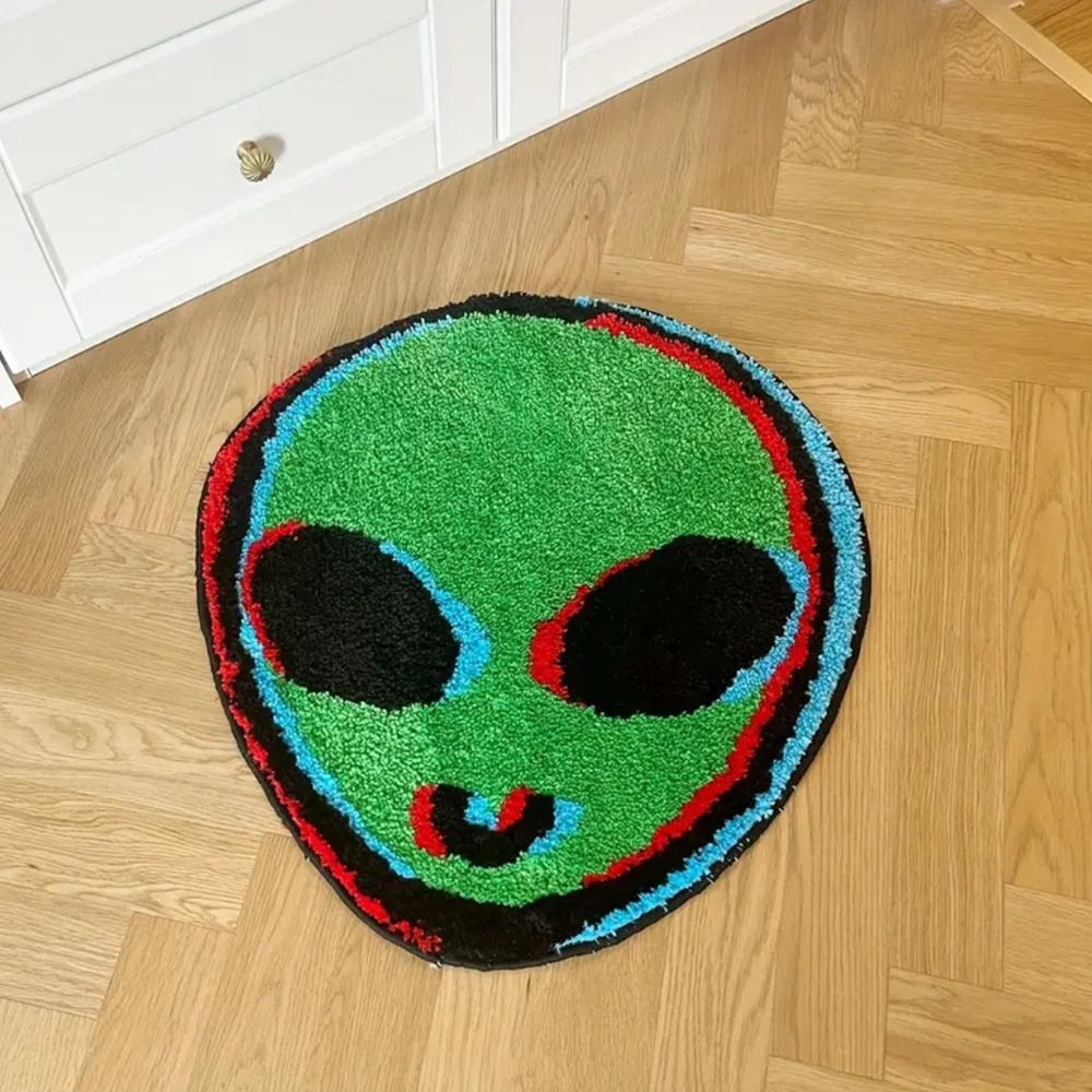 Alien Face Rug in Green and Black